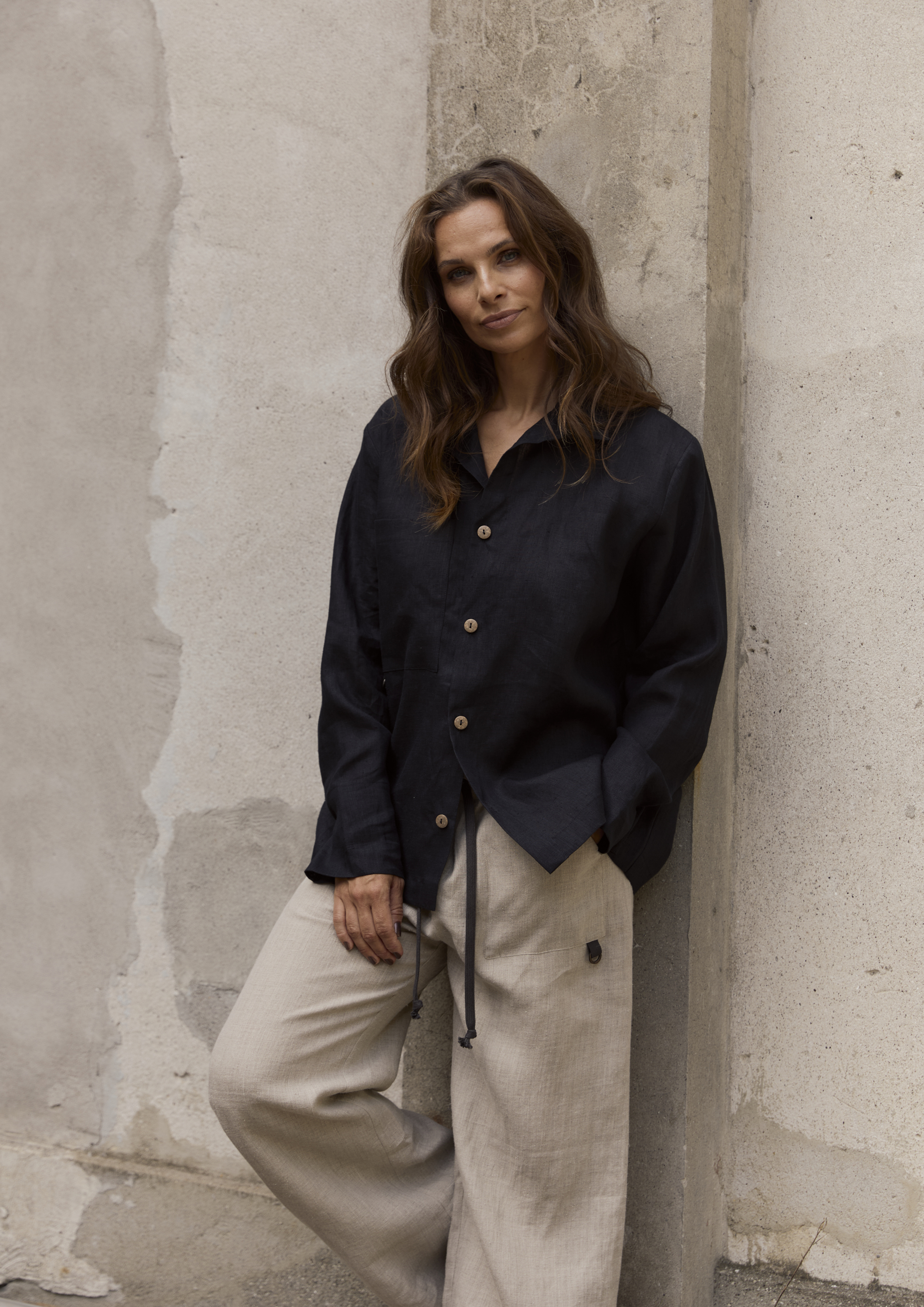 HSCP Hemdbluse 100 % Hanf  schwarz XS - XL