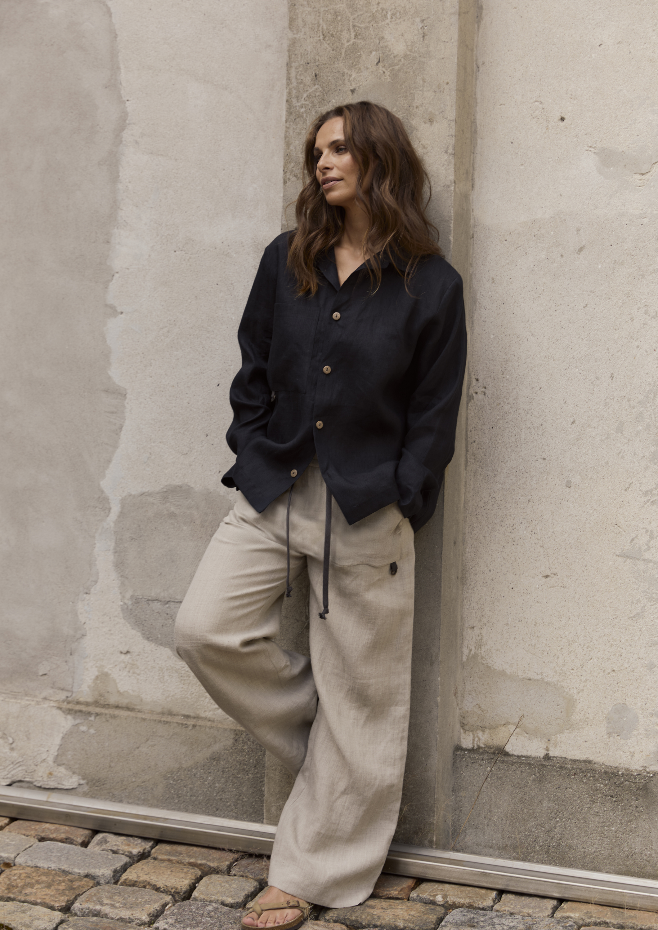 HSCP Hemdbluse 100 % Hanf  schwarz XS - XL